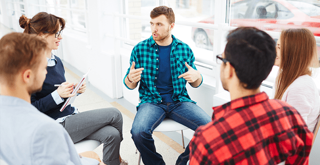 Group of people talking during a small group